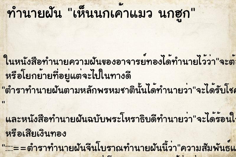 ทำนายฝันเห็นนกเค้าแมวนกฮูก ทำนายฝันทำนายฝันเห็นนกเค้าแมวนกฮูก